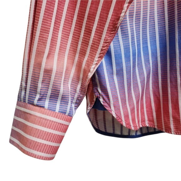 Luchiano Visconti Shirt Mens XL Blue Red Striped Cotton Modal Button Flip Cuff - Picture 15 of 16